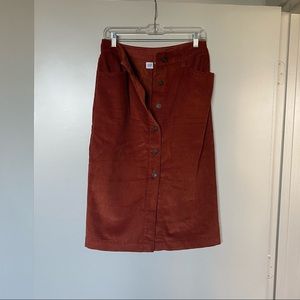 Rust High Waisted Corduroy Midi Skirt